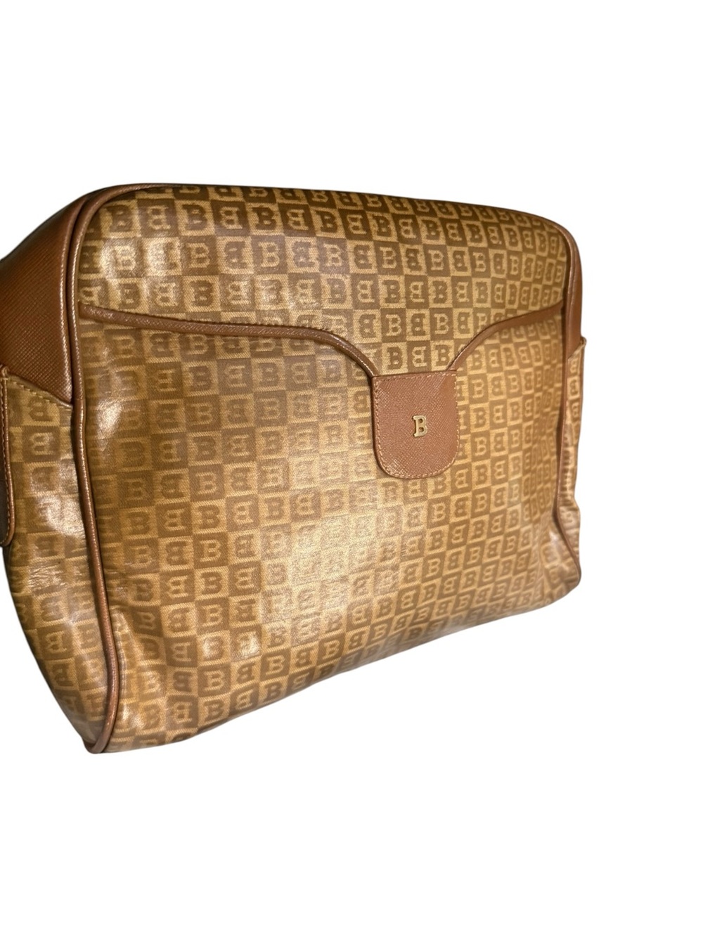 Vintage Bally Monogram Crossbody Bag Brown Coated Canvas Leather Italy - Picture 7 of 11